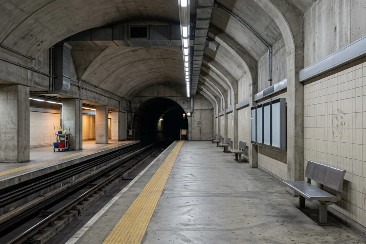 AI-generated image of an empty underground metro platform, created with Nano Banana 2