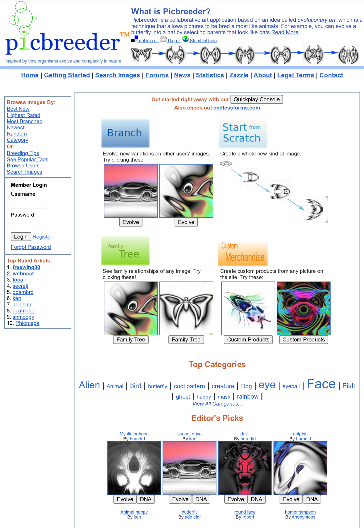 The Picbreeder website, page 1 of 3&mdash;click to open our AI re-creation